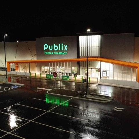 Publix Greenwood lit up at night