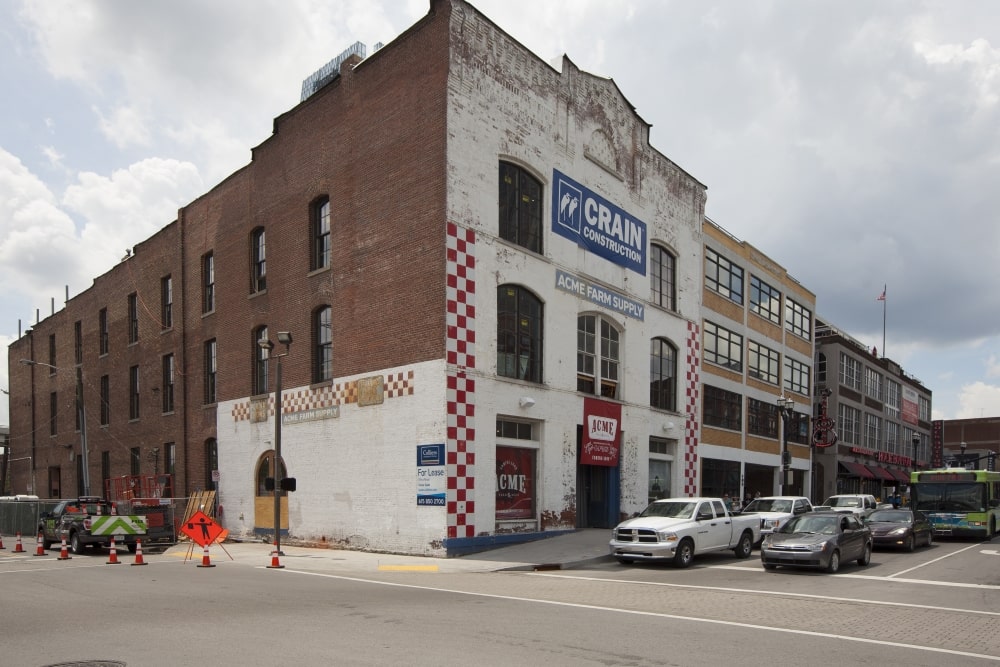 The exterior of Acme Farm Supply bar on Broadway in Nashville