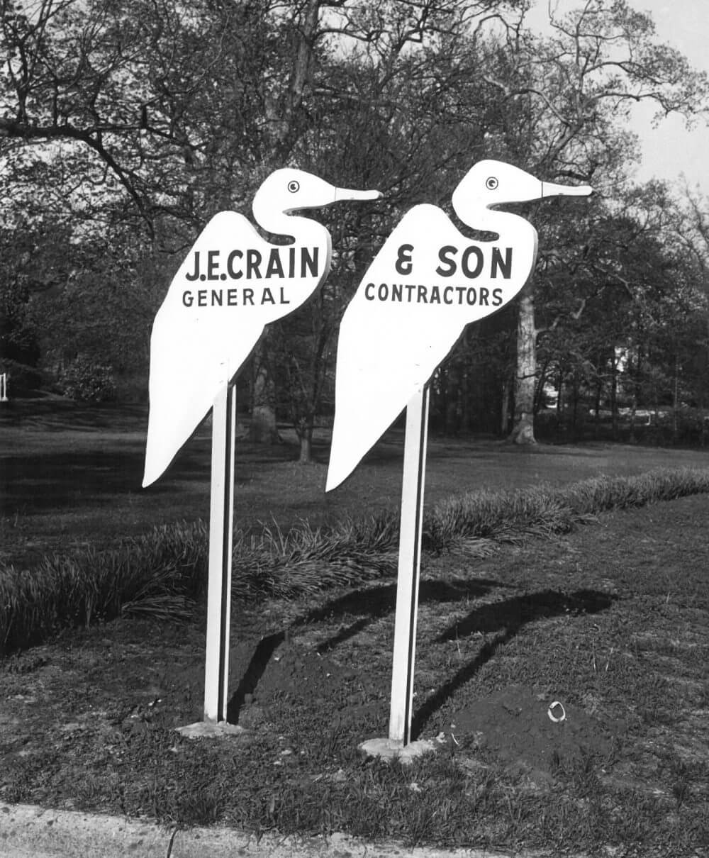 Black and White Vintage Crain Construction Sign