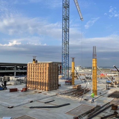 An aerial view during the construction of the BNA Hilton in Nashville, Tennessee