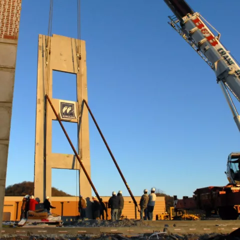 panel lift on a commercial construction site